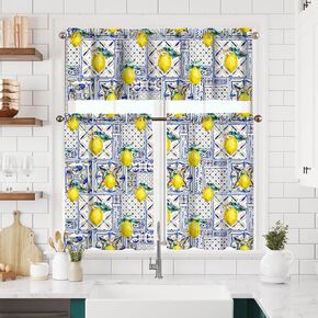 Sunflower Kitchen Curtains Short and Valance Set Black and white Buffalo Plaid Floral Dining Room Fabric Curtain Drapes Spring Summer Flowers Holiday Cafe Curtains Valance for Home Decor