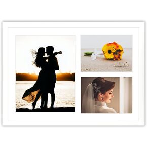 AUEAR, 12x17 Picture Frame, Solid Wood and High Definition Glass, Display One 8x10 and Two 5x7 Photos with Mat or Without Mat, Wall Display, White