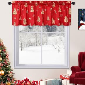 CAROMIO Christmas Kitchen Valance Curtains for Windows, Velvet Short Curtains, Christmas Decoration Cafe Curtains, Thermal Insulated Room Darkening Curtain (Red, 52" W x 15" L, Set of 1) in Saudi Arabia
