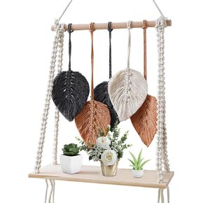 رف معلق على الحائط من ييشويل، رف ديكور نباتات بوهو مع حبل منسوج مصنوع يدويا لديكور المنزل، رفوف تخزين عائمة للعرض الداخلي، رف خشبي معلق للنباتات والصور in Kuwait