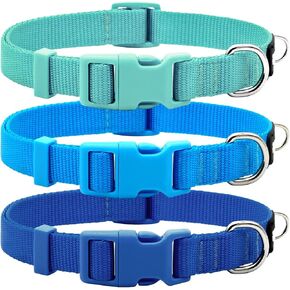 azuza 3 Pack Dog Collars Comfortable and Adjustable Nylon Dog Collars for Puppy Small Dogs, XS (8-12inch)，Pink, Hot Pink and Purple