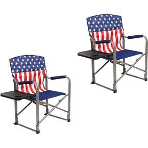 Kamp-Rite AFC101 Outdoor Tailgating Camping Outdoor Indoor Folding Portable Compact Directors Chair with Side Table, USA Flag (2 Pack) in Kuwait