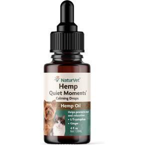 NaturVet - قطرات مهدئة للحظات هادئة من القنب - 118 مل - معززة بزيت بذور القنب والتريبتوفان والزنجبيل - تساعد على تقليل التوتر وتعزيز الاسترخاء - للكلاب والقطط in Kuwait