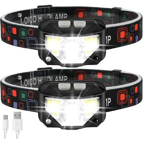 MOICO Headlamp Rechargeable,1100 Lumen Super Bright LED Head Lamp Flashlight with White Red Light, 2 Pack Motion Sensor Waterproof Head Lights, 8 Mode Headlight for Outdoor Camping Fishing Running in Kuwait
