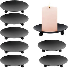 Iron Plate Candle Holder Metal Saucer Style Candle Holder Round Iron Pillar Candle Plate for Pillar, Candle, Scented, Decorative Iron Plate Candle Holder for Home Wedding Dinning Party Black 8 Pcs in Kuwait