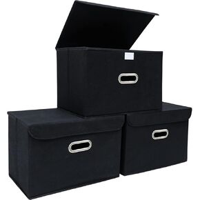 STOREONE Fabric Storage Cube Bins Foldable Organizer Container Collapsible Basket with Lids and Metal Handles, for Home, Bedroom, Closet (Black, 3 Pcs) in Saudi Arabia