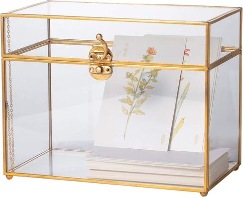 NCYP 9.8 x 5.6 x 7.7 Inch Glass Card Box with Lid for Wedding Reception, Envelope, Keepsake - Rectangular Vintage Terrarium Container, Clear Party Centerpiece, Black (Glass Box Only) in Saudi Arabia