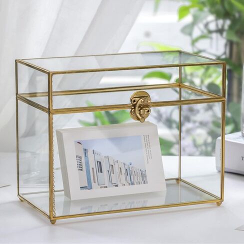 NCYP 9.8 x 5.6 x 7.7 Inch Glass Card Box with Lid for Wedding Reception, Envelope, Keepsake - Rectangular Vintage Terrarium Container, Clear Party Centerpiece, Black (Glass Box Only) in Saudi Arabia