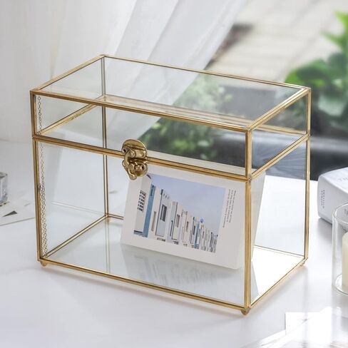 NCYP 9.8 x 5.6 x 7.7 Inch Glass Card Box with Lid for Wedding Reception, Envelope, Keepsake - Rectangular Vintage Terrarium Container, Clear Party Centerpiece, Black (Glass Box Only) in Saudi Arabia