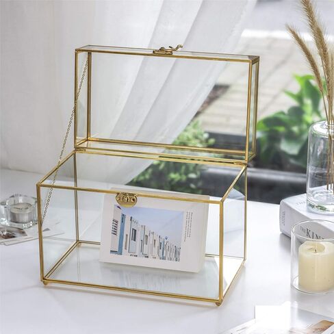 NCYP 9.8 x 5.6 x 7.7 Inch Glass Card Box with Lid for Wedding Reception, Envelope, Keepsake - Rectangular Vintage Terrarium Container, Clear Party Centerpiece, Black (Glass Box Only) in Saudi Arabia
