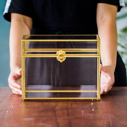 NCYP 9.8 x 5.6 x 7.7 Inch Glass Card Box with Lid for Wedding Reception, Envelope, Keepsake - Rectangular Vintage Terrarium Container, Clear Party Centerpiece, Black (Glass Box Only) in Saudi Arabia
