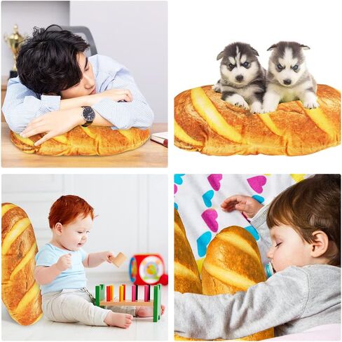 LZYMSZ وسادة خبز زبدة محاكاة ثلاثية الأبعاد، وسادة ظهر قطنية ناعمة مقاس 23.6 بوصة من الرغيف الفرنسي، وسادة محشوة على شكل خبز قطيفة، لعبة وسادة جسم الخبز المغلفة بالسكر، هدية لمكتب غرفة النوم الأريكة (23.6، زبدة) in Kuwait