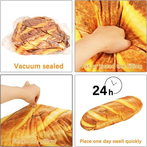 LZYMSZ وسادة خبز زبدة محاكاة ثلاثية الأبعاد، وسادة ظهر قطنية ناعمة مقاس 23.6 بوصة من الرغيف الفرنسي، وسادة محشوة على شكل خبز قطيفة، لعبة وسادة جسم الخبز المغلفة بالسكر، هدية لمكتب غرفة النوم الأريكة (23.6، زبدة) in Kuwait