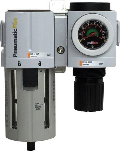 PneumaticPlus PPC4B-N04G Air Filter Regulator Modular Combo 1/2" NPT - Manual Drain, Poly Bowl, Embedded Gauge in Saudi Arabia