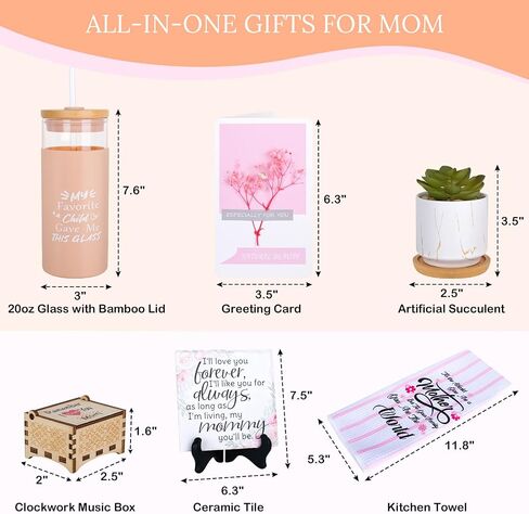 AEUEFUEA Christmas Gifts Set for Mom - Birthday Gift Basket Boxes for Mom From Daughter or Son, Includes Decorative Tile, Wind-up Music Box, Bamboo Lid Glass for Her Who Have Everything 2023 Xmas in Saudi Arabia