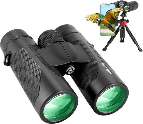 Adasion Adult Binoculars, 12 x 42, with Mobile Phone Adapter, 18 mm Large Viewing Lens and Super Bright, Waterproof Binoculars for Bird Watching, Hunting, Sports, with Tripod and Smartphone Adapter in Kuwait