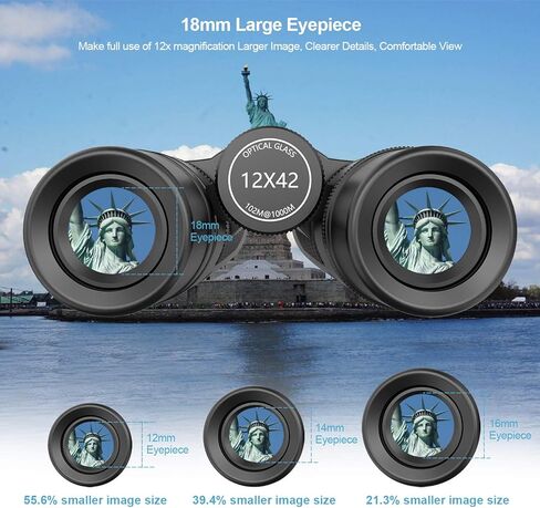 Adasion Adult Binoculars, 12 x 42, with Mobile Phone Adapter, 18 mm Large Viewing Lens and Super Bright, Waterproof Binoculars for Bird Watching, Hunting, Sports, with Tripod and Smartphone Adapter in Kuwait