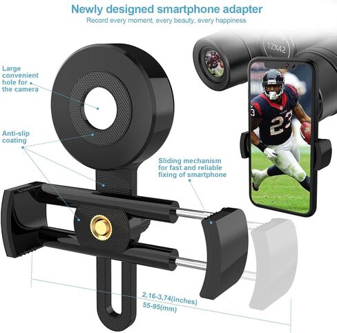 Adasion Adult Binoculars, 12 x 42, with Mobile Phone Adapter, 18 mm Large Viewing Lens and Super Bright, Waterproof Binoculars for Bird Watching, Hunting, Sports, with Tripod and Smartphone Adapter in Kuwait