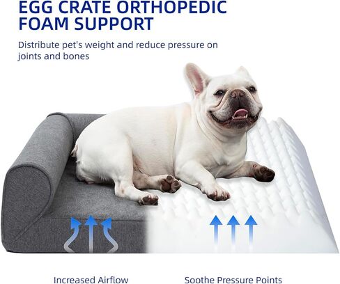 pettycare Orthopedic Dog Bed for Large Dogs Egg-Crate Foam Waterproof XXL Pet Bed with Sides Non-Slip Bottom Big Dog Couch Bed with Washable Removable Cover,Grey 53x40 in Kuwait