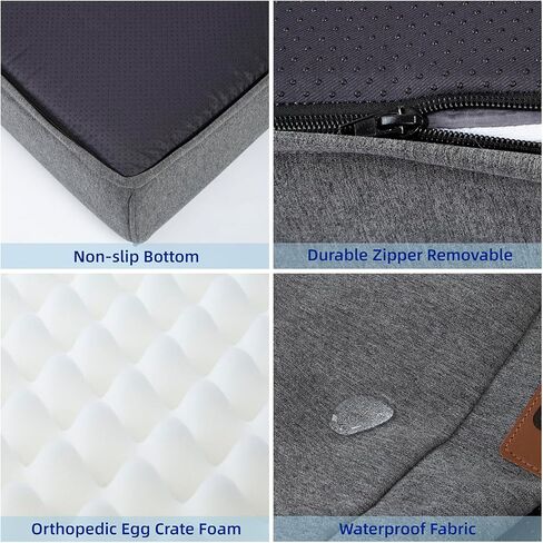 pettycare Orthopedic Dog Bed for Large Dogs Egg-Crate Foam Waterproof XXL Pet Bed with Sides Non-Slip Bottom Big Dog Couch Bed with Washable Removable Cover,Grey 53x40 in Kuwait