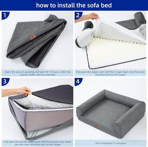 pettycare Orthopedic Dog Bed for Large Dogs Egg-Crate Foam Waterproof XXL Pet Bed with Sides Non-Slip Bottom Big Dog Couch Bed with Washable Removable Cover,Grey 53x40 in Kuwait