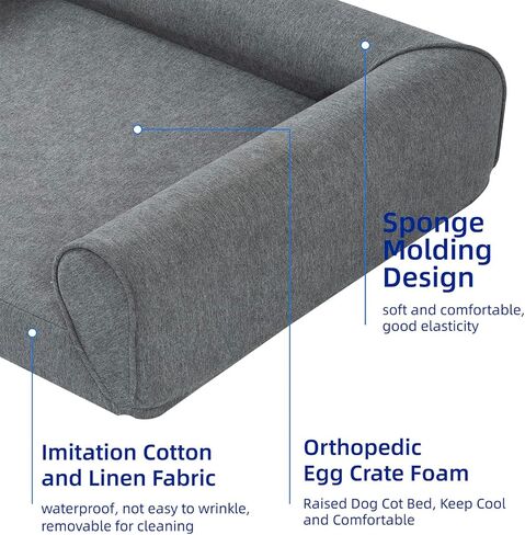 pettycare Orthopedic Dog Bed for Large Dogs Egg-Crate Foam Waterproof XXL Pet Bed with Sides Non-Slip Bottom Big Dog Couch Bed with Washable Removable Cover,Grey 53x40 in Kuwait