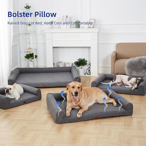 pettycare Orthopedic Dog Bed for Large Dogs Egg-Crate Foam Waterproof XXL Pet Bed with Sides Non-Slip Bottom Big Dog Couch Bed with Washable Removable Cover,Grey 53x40 in Kuwait