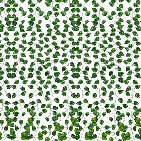 Hotop 72 Pack 504ft Fake Vine Includes 36 Strands Hanging Plants 36 Strands Artificial Ivy Vines Hanging Plants for Mantle Tablecloth Background Fireplace Wall Decor, Green in Saudi Arabia