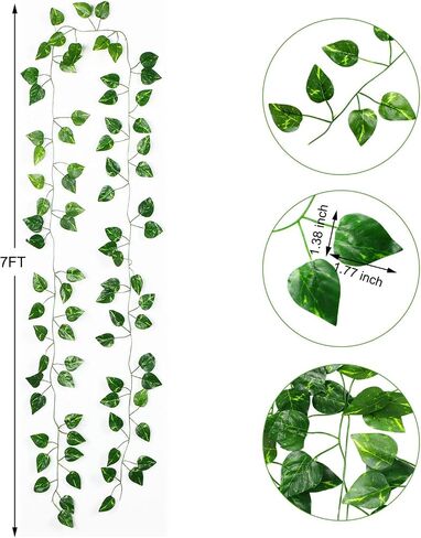 Hotop 72 Pack 504ft Fake Vine Includes 36 Strands Hanging Plants 36 Strands Artificial Ivy Vines Hanging Plants for Mantle Tablecloth Background Fireplace Wall Decor, Green in Saudi Arabia