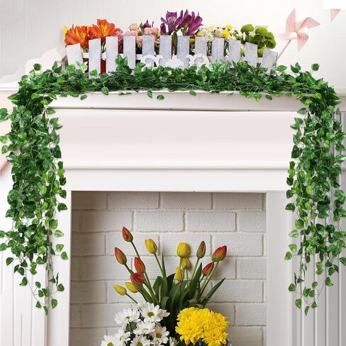 Hotop 72 Pack 504ft Fake Vine Includes 36 Strands Hanging Plants 36 Strands Artificial Ivy Vines Hanging Plants for Mantle Tablecloth Background Fireplace Wall Decor, Green in Saudi Arabia