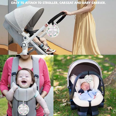 PLIGREAT 2 Pack No Touching Car Seat Sign, Flowers Pattern No Kissing Stroller Tag with Hanging Straps and Clip, No Touching Baby Sign for Newborn Girl Boy in Saudi Arabia