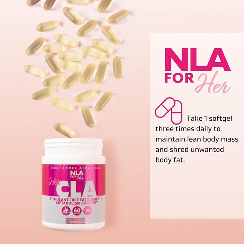 NLA For Her CLA، 1200 مجم، 60 قطعة - بدون كافيين أو منشطات، يساعد في حرق الدهون، وزيادة التمثيل الغذائي، ويعزز جهاز المناعة، ويزيد القوة والقدرة على التحمل، ويحرق السعرات الحرارية مع أحماض أوميجا 6 الدهنية in Kuwait