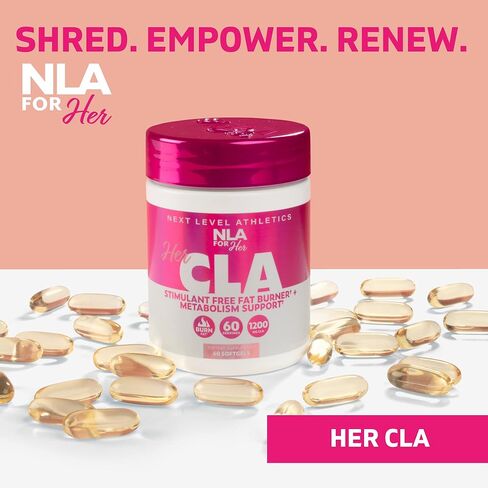NLA For Her CLA، 1200 مجم، 60 قطعة - بدون كافيين أو منشطات، يساعد في حرق الدهون، وزيادة التمثيل الغذائي، ويعزز جهاز المناعة، ويزيد القوة والقدرة على التحمل، ويحرق السعرات الحرارية مع أحماض أوميجا 6 الدهنية in Kuwait