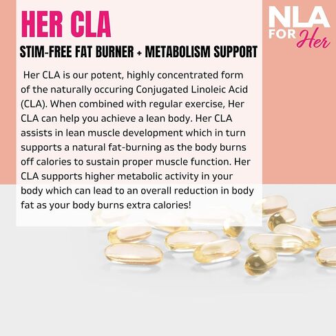 NLA For Her CLA، 1200 مجم، 60 قطعة - بدون كافيين أو منشطات، يساعد في حرق الدهون، وزيادة التمثيل الغذائي، ويعزز جهاز المناعة، ويزيد القوة والقدرة على التحمل، ويحرق السعرات الحرارية مع أحماض أوميجا 6 الدهنية in Kuwait