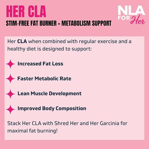 NLA For Her CLA، 1200 مجم، 60 قطعة - بدون كافيين أو منشطات، يساعد في حرق الدهون، وزيادة التمثيل الغذائي، ويعزز جهاز المناعة، ويزيد القوة والقدرة على التحمل، ويحرق السعرات الحرارية مع أحماض أوميجا 6 الدهنية in Kuwait