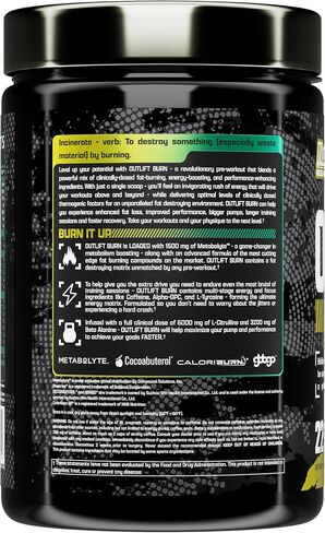 Outlift Burn Thermogenic Pre Workout Powder for Men & Women, Max Dosed 2 in 1 Performance & Weight Loss Supplement with Metabolyte Fat Burner Electrolytes, GBBGO Super Carnitine, CalorieBurn, 22 Serv in Saudi Arabia