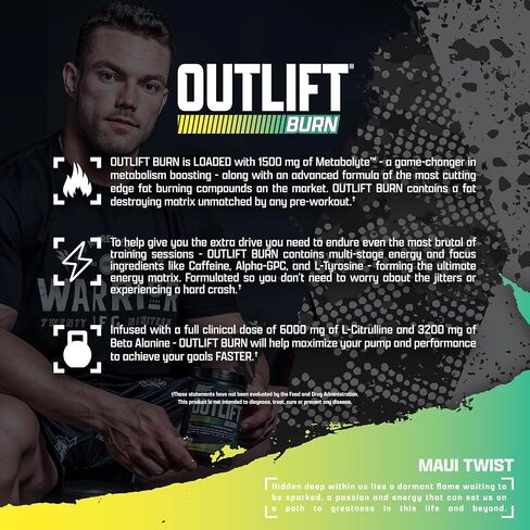 Outlift Burn Thermogenic Pre Workout Powder for Men & Women, Max Dosed 2 in 1 Performance & Weight Loss Supplement with Metabolyte Fat Burner Electrolytes, GBBGO Super Carnitine, CalorieBurn, 22 Serv in Saudi Arabia