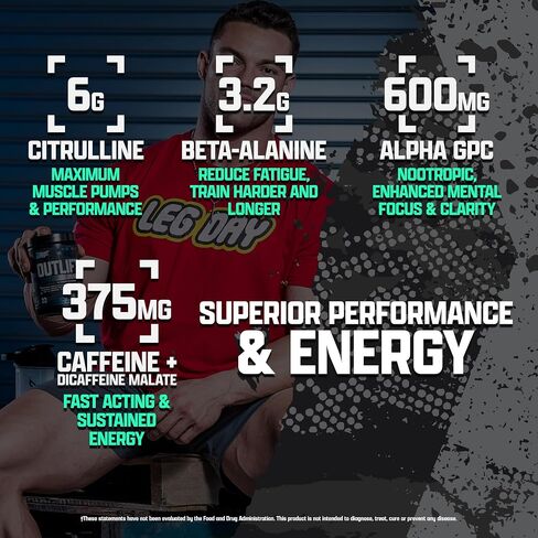 Outlift Burn Thermogenic Pre Workout Powder for Men & Women, Max Dosed 2 in 1 Performance & Weight Loss Supplement with Metabolyte Fat Burner Electrolytes, GBBGO Super Carnitine, CalorieBurn, 22 Serv in Saudi Arabia