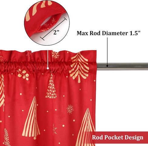 ستائر CAROMIO Christmas Kitchen Valance للنوافذ، ستائر قصيرة مخملية، ستائر مقهى لتزيين عيد الميلاد، ستارة تعتيم الغرفة معزولة حراريًا (أحمر، 52 بوصة عرض × 15 بوصة طول، مجموعة من 1) in Kuwait