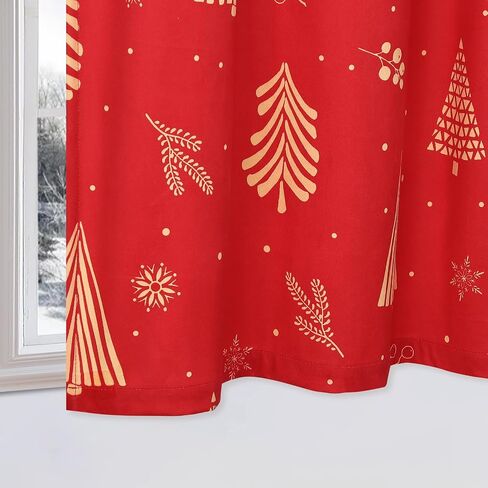 ستائر CAROMIO Christmas Kitchen Valance للنوافذ، ستائر قصيرة مخملية، ستائر مقهى لتزيين عيد الميلاد، ستارة تعتيم الغرفة معزولة حراريًا (أحمر، 52 بوصة عرض × 15 بوصة طول، مجموعة من 1) in Kuwait