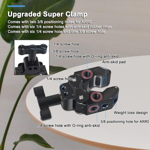 مشبك فائق، حامل مشبك للكاميرا مع دبوس تحديد لمعيار ARRI، 1/4"-20 و3/8"-16 ملحقات مشبك قوية متعددة الاستخدامات متوافقة مع Gopro/الشاشة/أضواء LED/الفلاش/الميكروفون in Kuwait