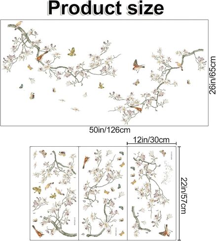 ملصقات جدارية على شكل فرع أوراق خضراء وزهور بيضاء ملصقات جدارية للفراشات والطيور قابلة للإزالة DIY ملصق جداري فني لتزيين المنزل للأطفال والبنات وغرفة النوم ومكاتب الحضانة وخلفية أريكة التلفزيون (B) in Kuwait