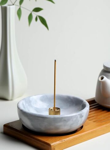 Daszui Marble Incense Holder， with 9 Incense Holes, Meditation Beautiful Natural Marble Incense Burner, Easy to Catch All The Incense Ashes (White) in Kuwait