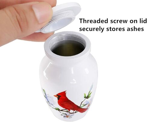 Small White Keepsake Urns for Human Ashes or Pet Ashes, Set of 4 (2 Hummingbird and 2 Cardinal), Hard Metal Cremation Urns, Mini Funeral Urns, with 4 Velvet Bags, by Icokee in Kuwait