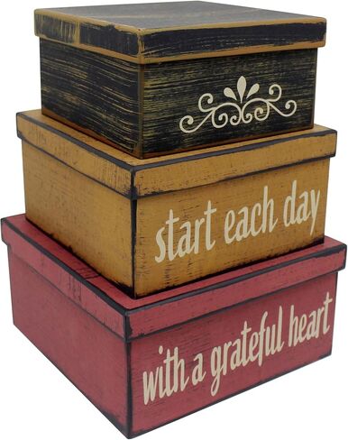 CVHOMEDECO. Farmhouse Square “Start Each Day with A Grateful Heart" Cardboard Nesting Boxes for Photos Memories Keepsakes, Large 9 X 9 X 4-1/2 Inch. Set of 3. in Saudi Arabia