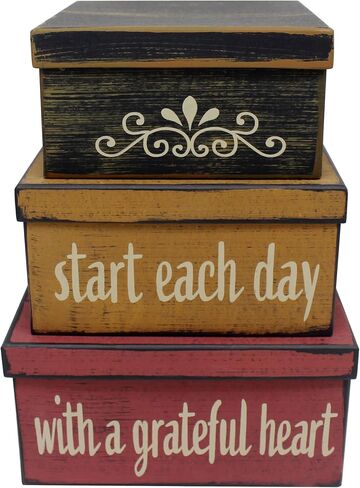 CVHOMEDECO. Farmhouse Square “Start Each Day with A Grateful Heart" Cardboard Nesting Boxes for Photos Memories Keepsakes, Large 9 X 9 X 4-1/2 Inch. Set of 3. in Saudi Arabia