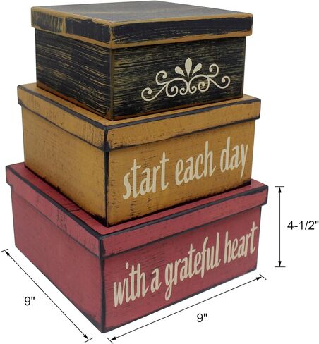 CVHOMEDECO. Farmhouse Square “Start Each Day with A Grateful Heart" Cardboard Nesting Boxes for Photos Memories Keepsakes, Large 9 X 9 X 4-1/2 Inch. Set of 3. in Saudi Arabia