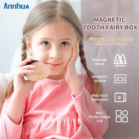 Annhua Tooth Fairy Box Tooth Keepsake Holder with Magnetic Closure, Wooden Baby Tooth Box Storing Shed Milk Teeth, Fetal Hair and Umbilical Cord for Baby and Kids in Saudi Arabia