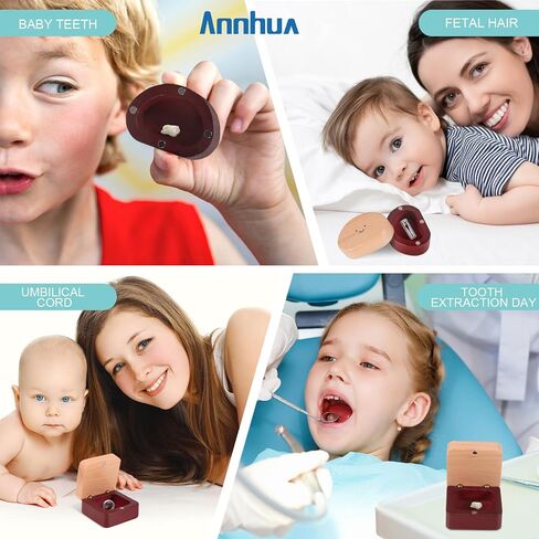 Annhua Tooth Fairy Box Tooth Keepsake Holder with Magnetic Closure, Wooden Baby Tooth Box Storing Shed Milk Teeth, Fetal Hair and Umbilical Cord for Baby and Kids in Saudi Arabia