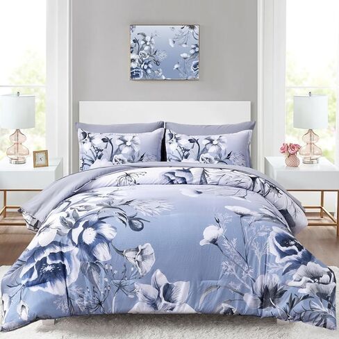 Luxudecor Floral Comforter Set Twin Size 5 Piece, Purple Flower Bed in a Bag, Elegant Floral Comforter with Sheet Set, Soft Microfiber Bedding Set for All Season (Purple, 68"x86") in Saudi Arabia